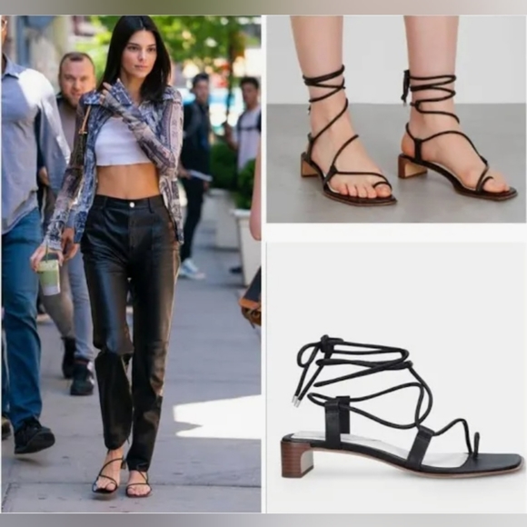 Rag Bone Cindy Tie Open Toe Wrap Sandals Black Leather EU
